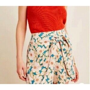 Anthropologie Womens Floral Wrap Tie Front Shorts Size XS Coastal Preppy